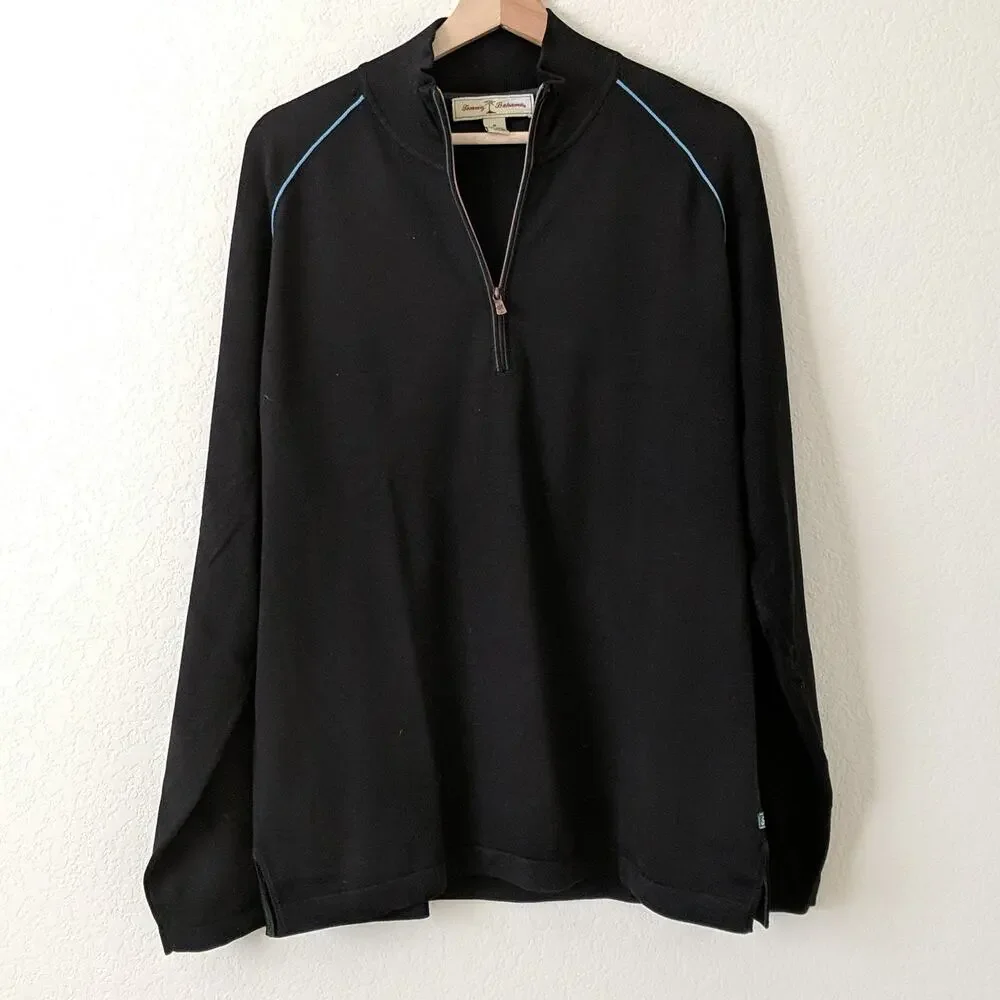 Tommy Bahama Men's 1/4 Zip Pullover Sweater Long Sleeve Black Silk‎ Nylon Medium